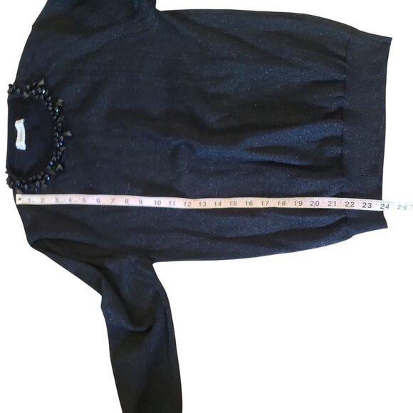 Zara‎ Black Knit Sweater Womens XL Jeweled Beaded Collar Metallic Party Shiny - Picture 6 of 8